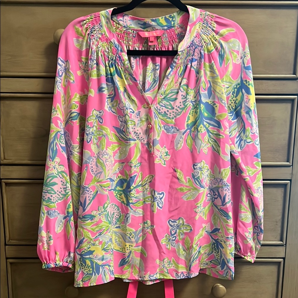 Lilly Pulitzer Pink and Green Floral Blouse